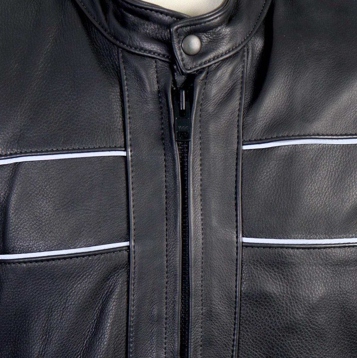 Hot Leathers Men's Usa Made Premium Leather Motorcycle Jacket With Reflective Piping - American Legend Rider