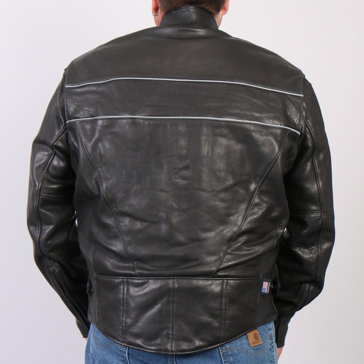 Hot Leathers Men's Usa Made Premium Leather Motorcycle Jacket With Reflective Piping - American Legend Rider