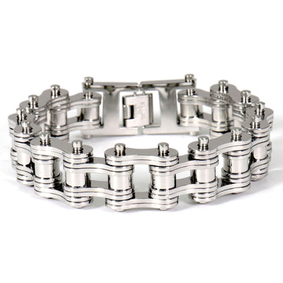 Hot Leathers Double Wide Silver Motorcycle Chain Bracelets - American Legend Rider