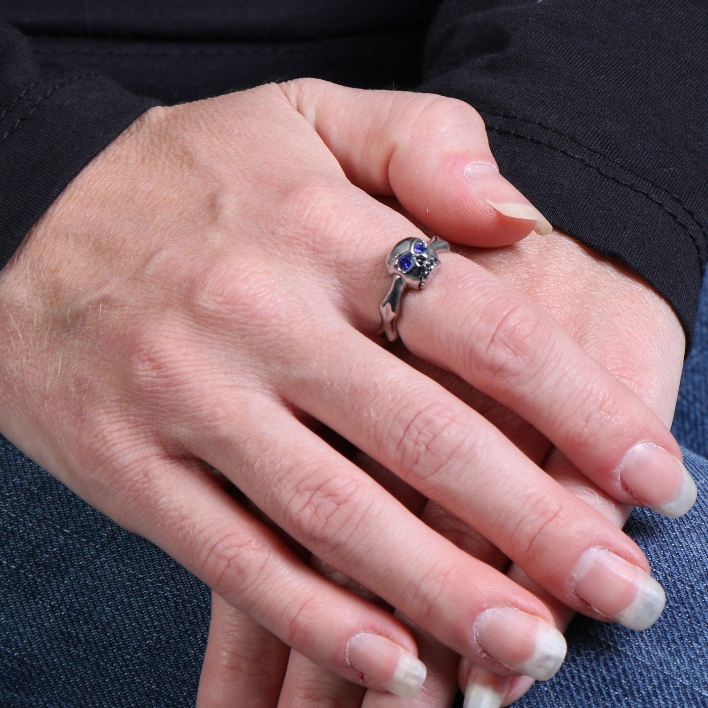 Hot Leathers Blue Eye Small Skull Ring - American Legend Rider