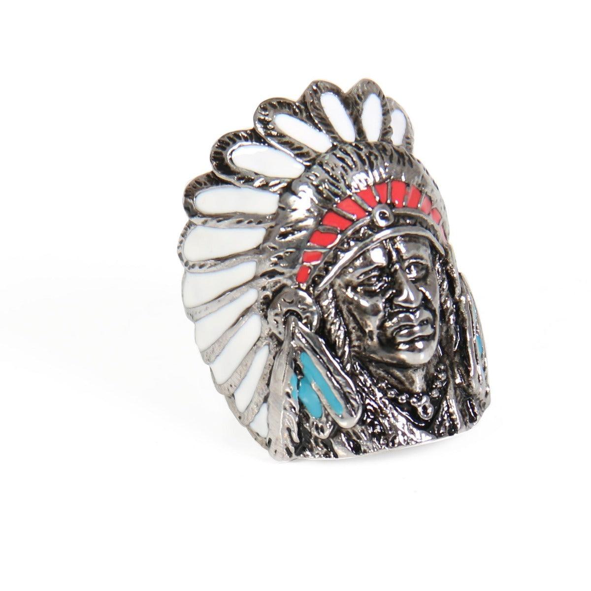 Hot Leathers Painted Indian Chief Ring - American Legend Rider