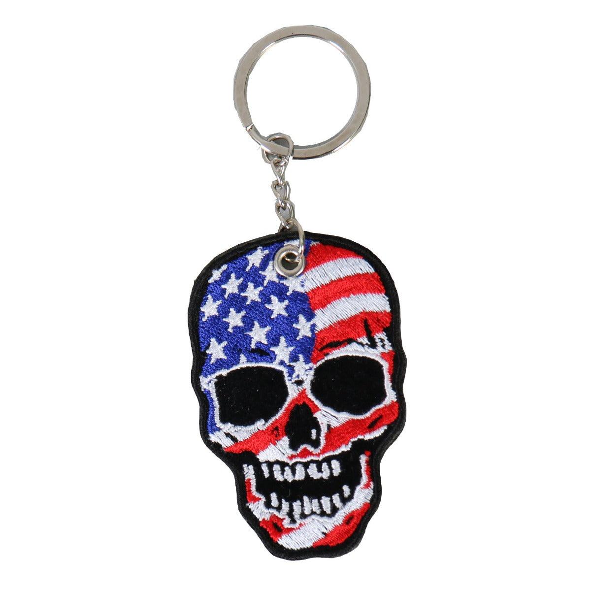 Hot Leathers American Flag Skull Embroidered Key Chain - American Legend Rider