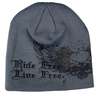 Hot Leathers Skull With Wings Grey Knit Cap - American Legend Rider