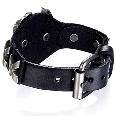 Badass Live To Ride Biker Leather Bracelet with FREE Skull Band Ring Bundle - American Legend Rider