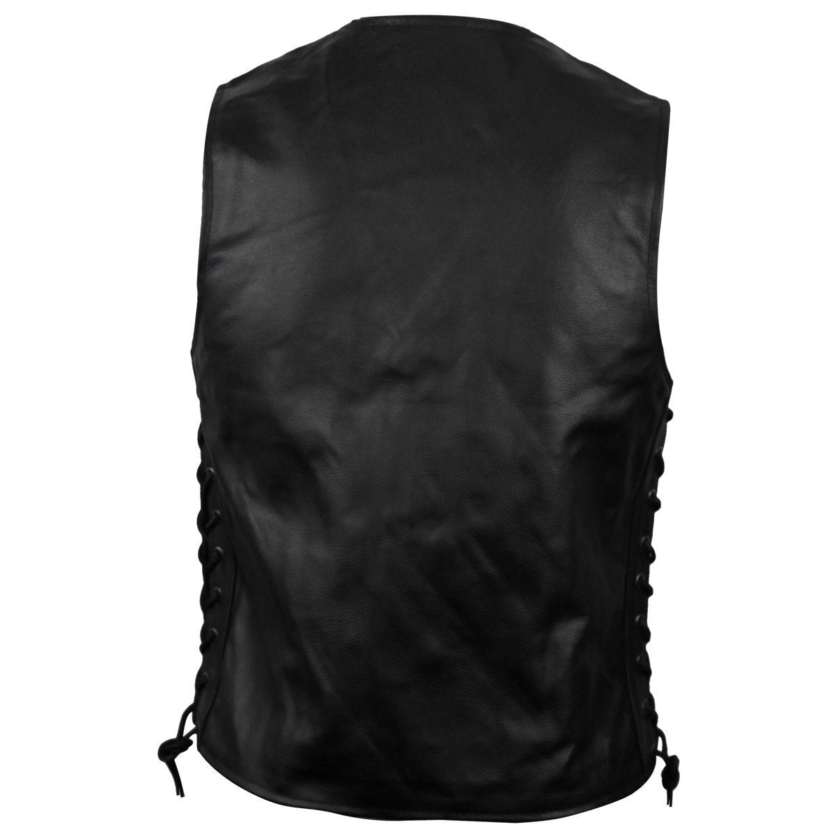 Vance Men's Black Straight Bottom Leather Motorcycle Vest