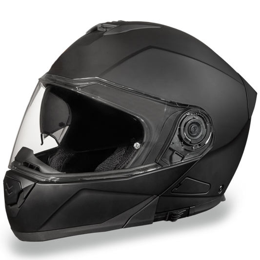 Daytona Glide modular full face motorcycle helmet in dull matte black with clear shield