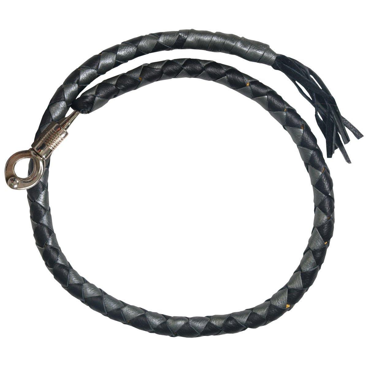Hot Leathers "Get Back" Black And Silver Genuine Leather Whip - American Legend Rider
