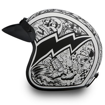 Daytona D.O.T. Cruiser w/Graffiti Motorcycle Open Face Helmet, Unisex, XS-2XL, Black/White - American Legend Rider
