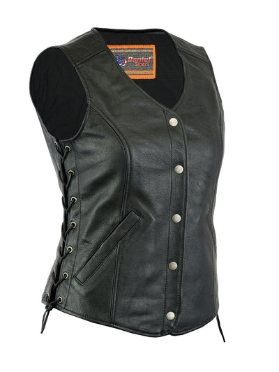 Daniel Smart Women's Premium Classy Longer Body 3/4 Vest with side laces, snap button closure, and concealed gun pockets.