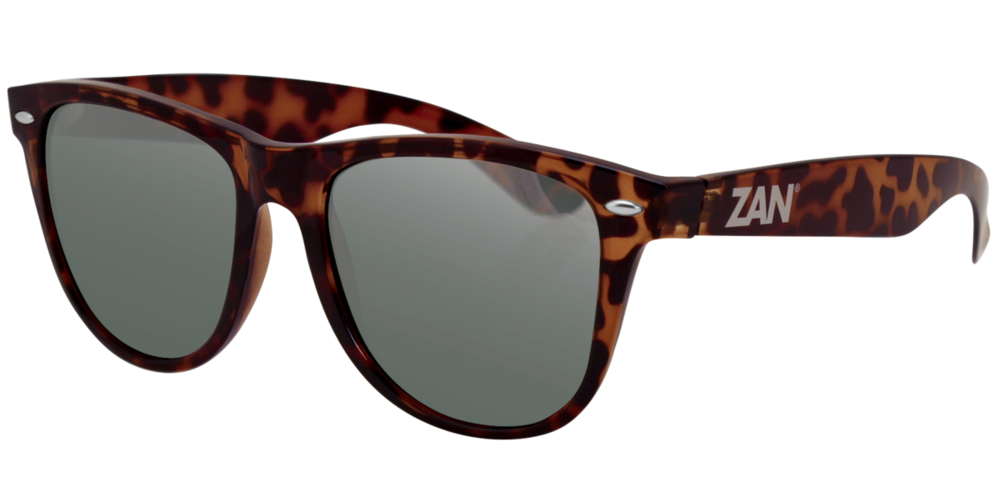 A pair of oversized Daniel Smart Minty Tortoise Frame sunglasses with smoke lenses, featuring the brand "zan" on the temple, isolated on a transparent background.