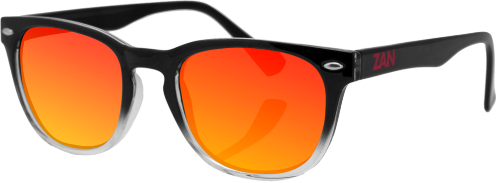 A pair of Daniel Smart NVS Sunglasses with black gradient frame and smoked crimson mirrored lenses, featuring a logo on the side arm.