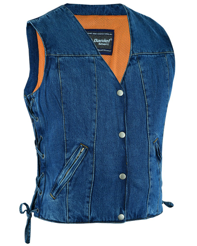 Daniel Smart Women's Single Back Panel Concealed Carry Denim Vest - Blue