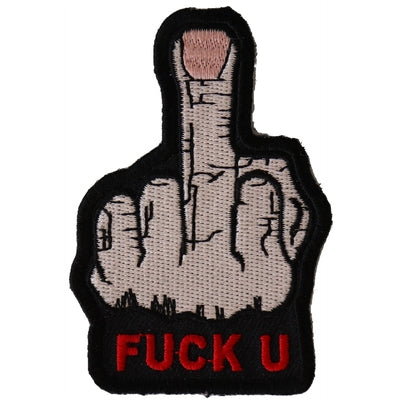 Embroidered patch depicting a hand giving the middle finger, with the phrase "Daniel Smart Fuck U Finger Naughty" in red at the bottom.