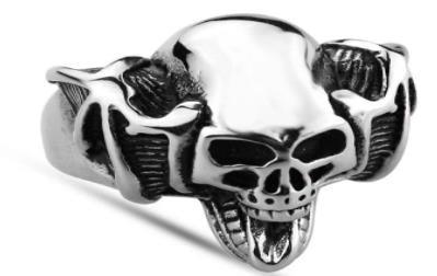 Daniel Smart Stainless Steel Handle Bar Skull Biker Ring - American Legend Rider