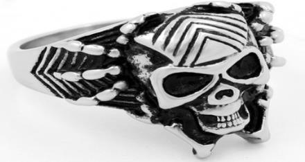 Daniel Smart Stainless Steel Web Face Skull Biker Ring - American Legend Rider