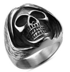 Daniel Smart Stainless Steel Sleepy Head Skull Biker Ring - American Legend Rider