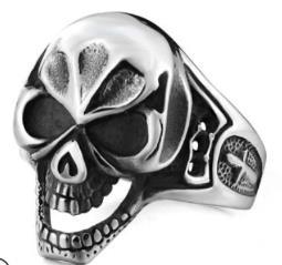 Daniel Smart Stainless Steel Evil Face Skull Biker Ring - American Legend Rider