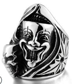 Daniel Smart Stainless Steel Joker Face Skull Biker Ring - American Legend Rider