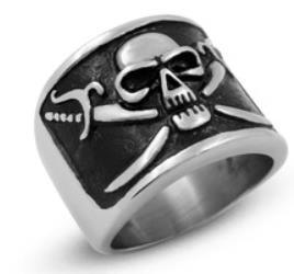 Daniel Smart Stainless Steel Pirate Symbol Skull Biker Ring - American Legend Rider