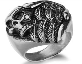 Daniel Smart Stainless Steel Feather Wings Skull Biker Ring - American Legend Rider