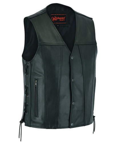 Daniel Smart Men's Single Back Panel Concealed Carry Vest with side laces, front zipper pocket, and concealed carry compartment.