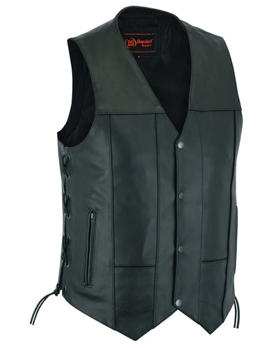 Daniel Smart Men's Ten Pocket Utility Vest with laces, zipper details, and conceal carry pockets.