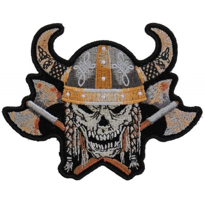 Daniel Smart Viking Skull With Axes and Horn Helmet Embroidered Iron On Patch, 4.5 x 3.5 inches - American Legend Rider
