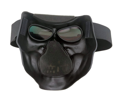 A Daniel Smart Skull Mask Star GTR featuring polycarbonate tinted eye lenses and an elastic adjustable head strap, designed for protection in various activities.