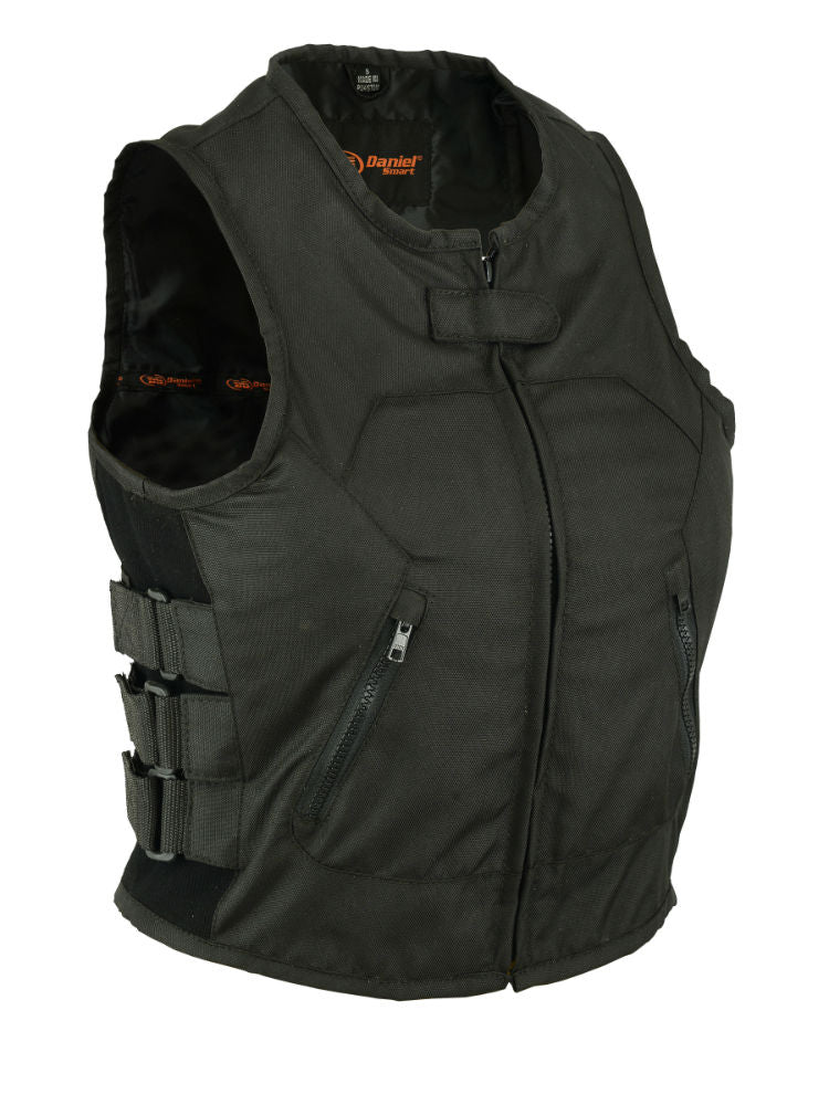 Daniel Smart Women's Textile Updated SWAT Team Style Vest with multiple pockets and adjustable straps, featuring heavy duty zippers and a brand logo on the collar.