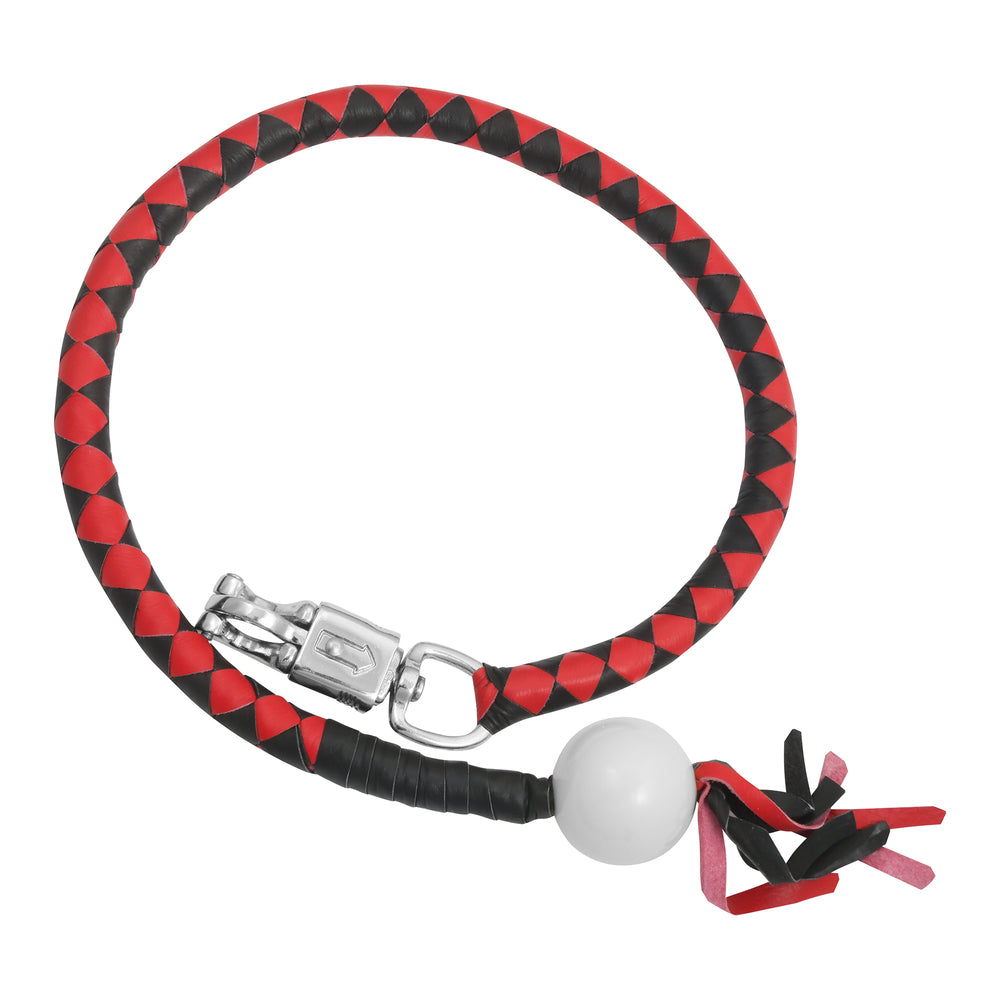 Daniel Smart Leather Biker Whip-Red/Black W / White Pool Ball