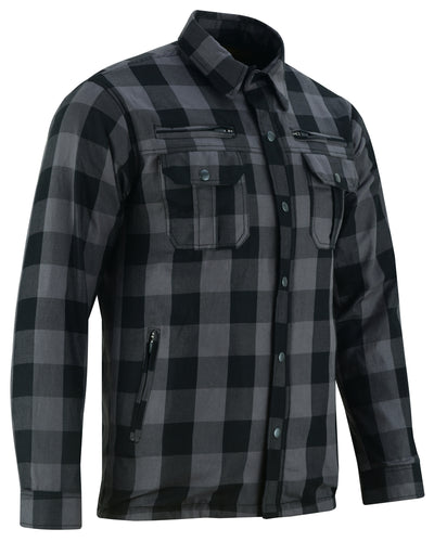 A men's black and grey plaid shirt made of durable cotton flannel - Daniel Smart Armored Flannel Shirt - Gray.
