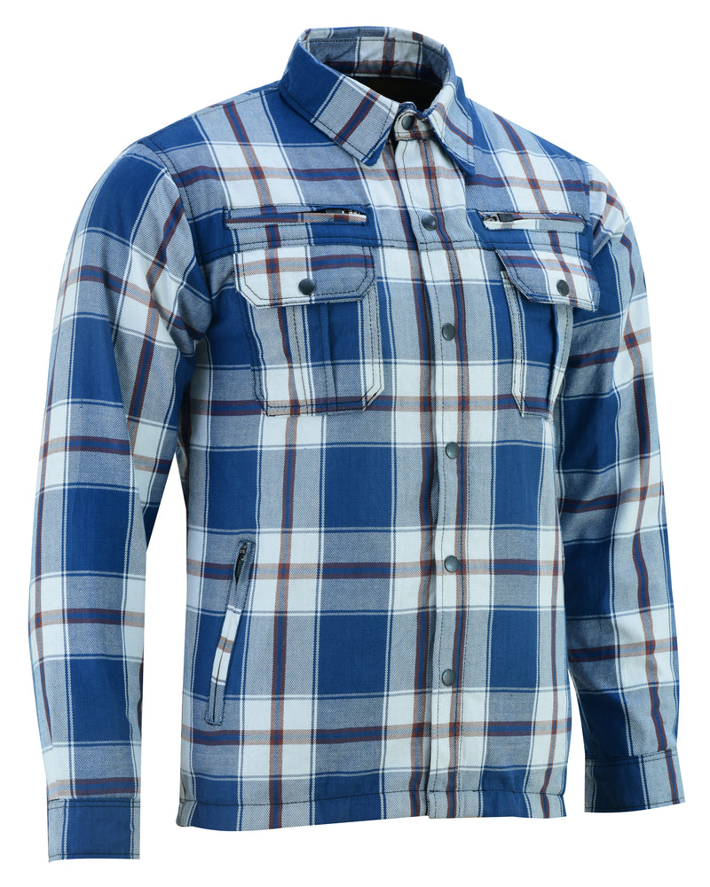 The Daniel Smart Armored Flannel Shirt - Blue, White & Maroon is made of durable cotton flannel for added strength.