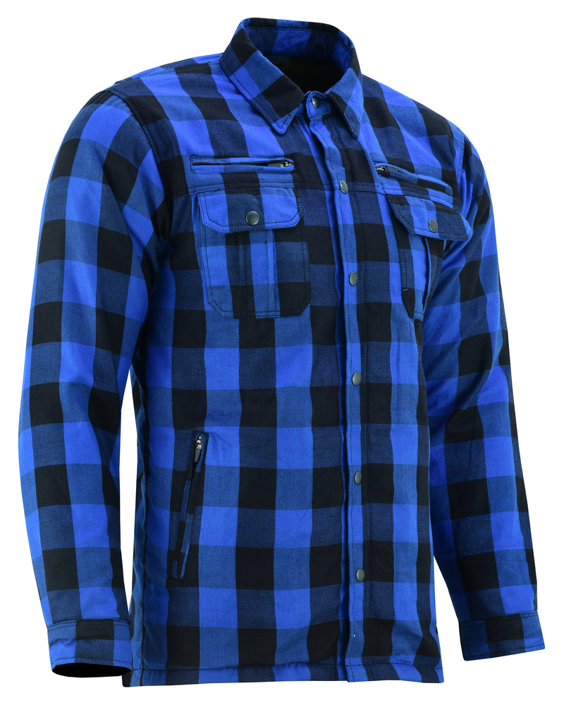 A men's blue and black plaid shirt made with durable cotton flannel, such as the Daniel Smart Armored Flannel Shirt - Blue.