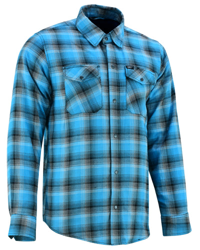 The Daniel Smart Flannel Shirt - Blue and Black Shaded features a button-up closure.