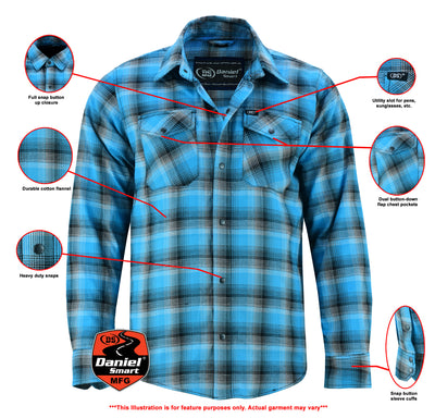 The Daniel Smart flannel shirt in blue and black shaded with button-up closure.