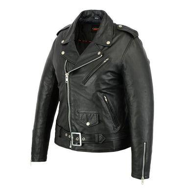 Daniel Smart Classic Plain Side Fitted M/C Style Leather Jacket, Black - American Legend Rider