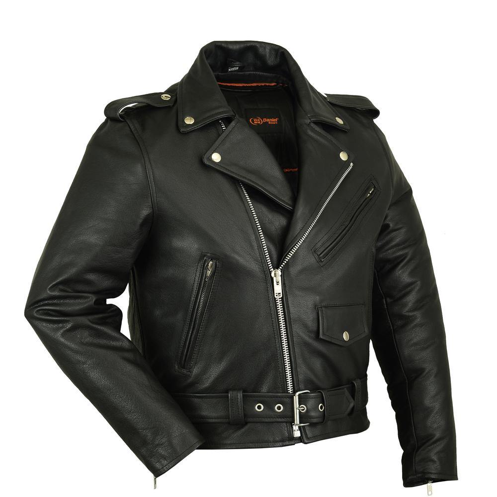 Daniel Smart Classic Plain Side Police Style M/C Leather Jacket - American Legend Rider