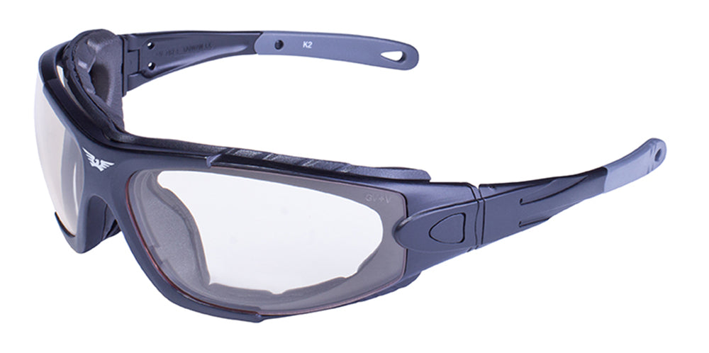 A pair of Daniel Smart Shorty 24 Kit Clear Photochromatic Ant-Fog Lenses with a wraparound frame and shatterproof polycarbonate lenses, displayed against a white background.