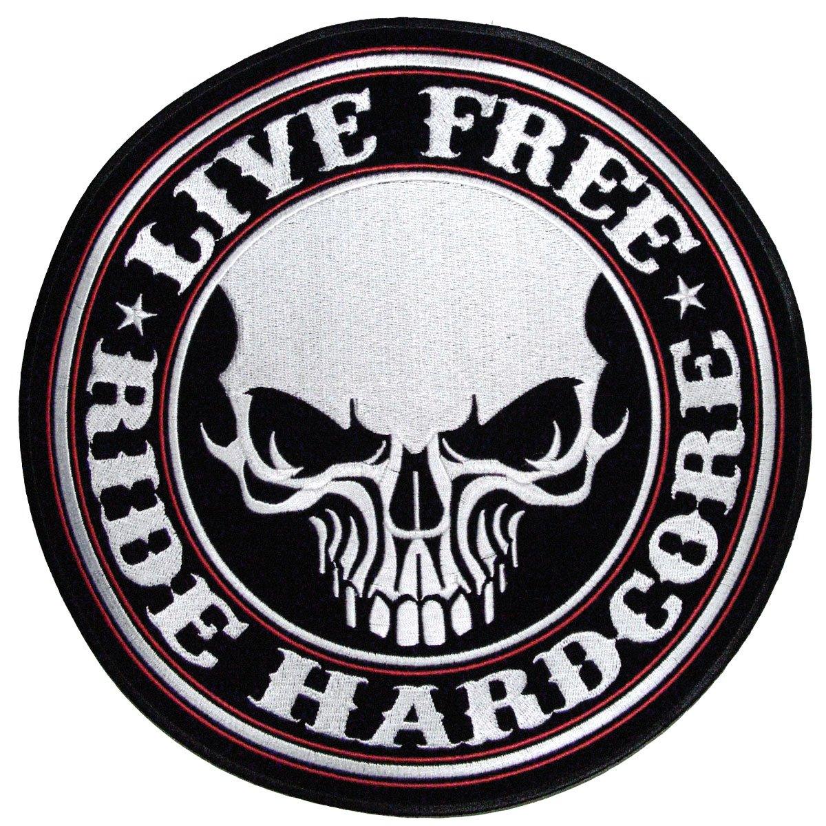 Hot Leathers Live Free Ride Hardcore Skull 10" X 10" Patch - American Legend Rider