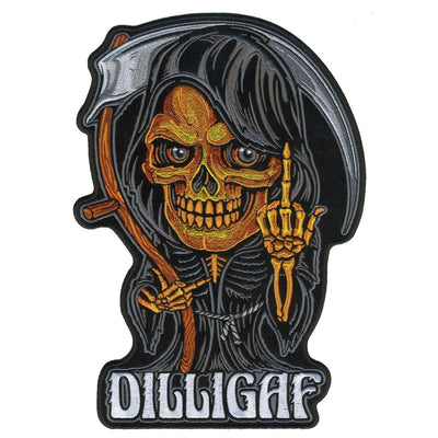 Hot Leathers Reaper Middle Finger Dilligaf 10" Patch - American Legend Rider