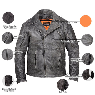 Vance Men's Black Premium Leather Beltless Mcj W/dual Gun Pockets & Z/o Liner With Adjustable Collars