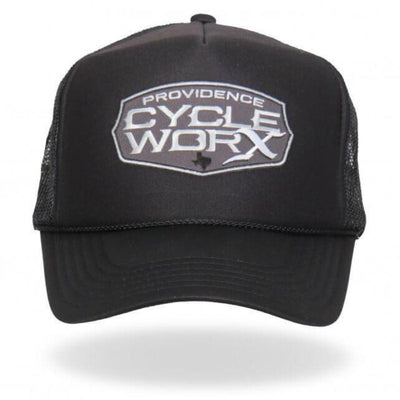 Hot Leathers Official Providence Cycle Worx Gray Patch Trucker Hat - American Legend Rider