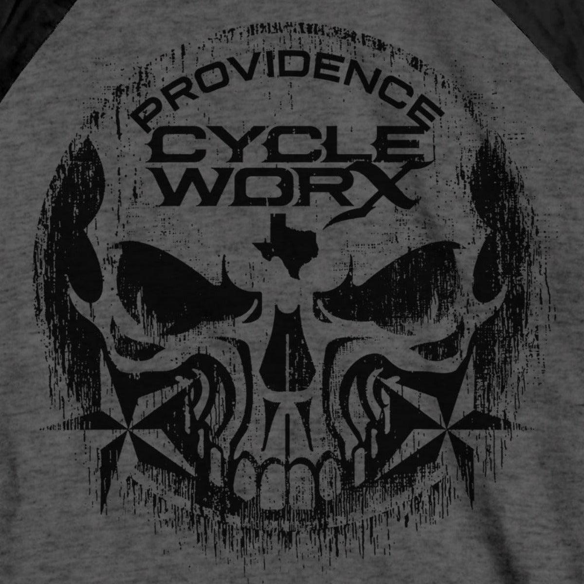 Hot Leathers Men's Official Providence Cycle Worx Skull Raglan 3/4 Sleeve - American Legend Rider