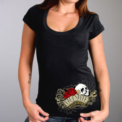 Hot Leathers Women's Official Paul Yaffe's Bagger Nation Skull Banner Double Sided T-Shirt