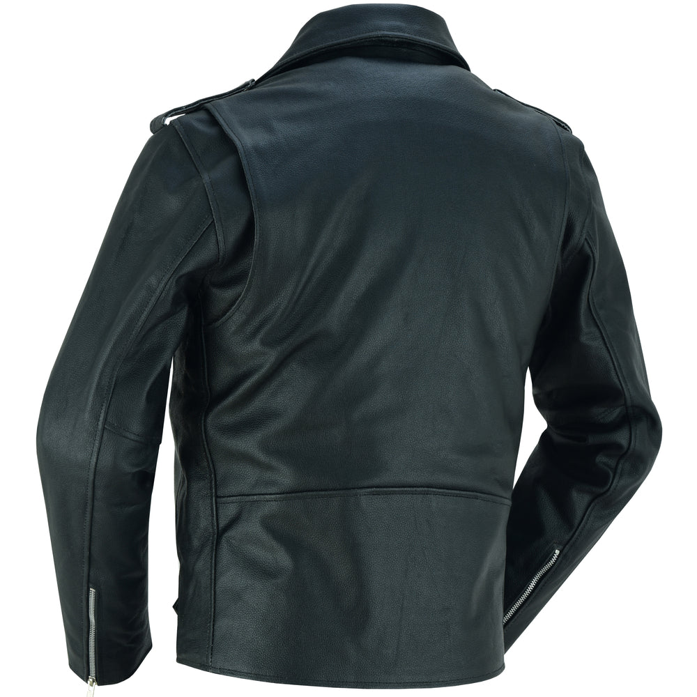 Daniel Smart Economy Motorcycle Classic Biker Leather Jacket - Plain Sides