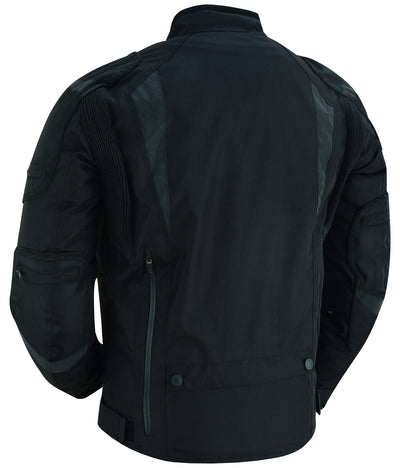 Rear view of a Daniel Smart Blast - Black waterproof jacket with shoulder reinforcements and zipped side pockets.