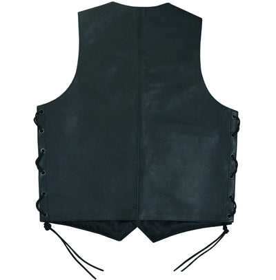 A Daniel Smart Kids Traditional Style Side Lace Vest with lace-up sides and no sleeves, featuring a black satin liner, displayed on a white background.