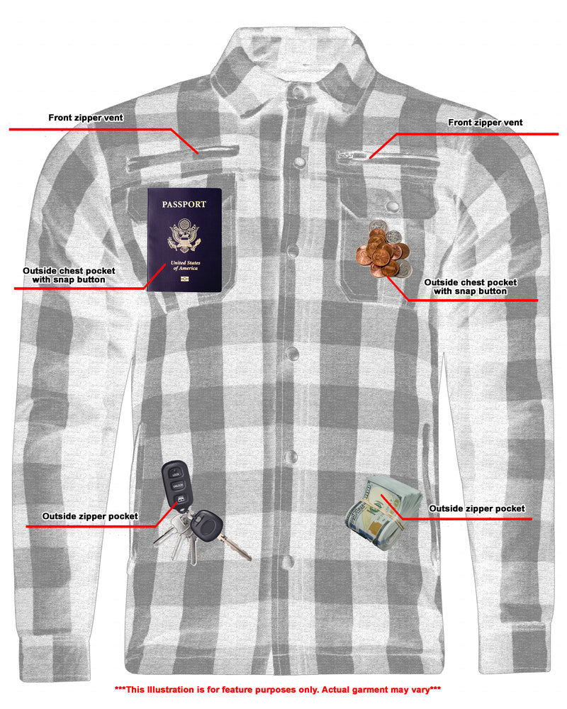 A Daniel Smart Armored Flannel Shirt - Blue, White & Maroon made of durable cotton flannel with a passport and other items on it.