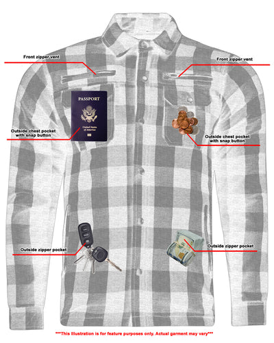 A Daniel Smart Armored Flannel Shirt - Gray with passport and armor pads on it.