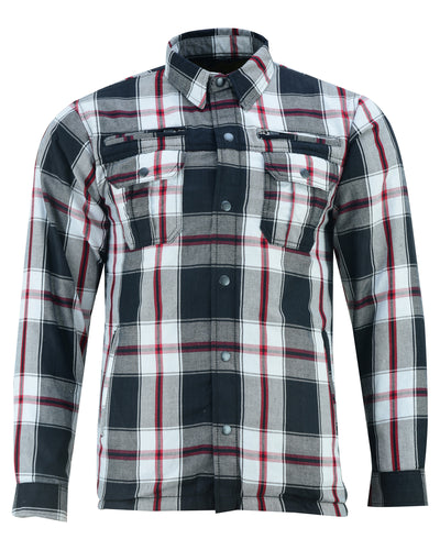 Men's long sleeved plaid shirt with concealed gun pocket.
Product Name: Daniel Smart Armored Flannel Shirt - Black, White & Red